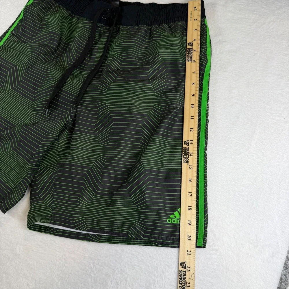 Adidas Mens XXL Swim Trunks Black Neon Green Geometric Board Shorts Mesh Lining